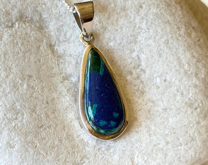 Teardrop Azurite Pendant Necklace Sterling Silver Gemstone Jewellery