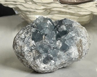 Celestite Cluster, Blue Crystal Geode, Raw Celestine Stone, Calming Crystal Decor, Peaceful Mineral Gift