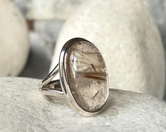 Rutilated Quartz Silver Ring UK P