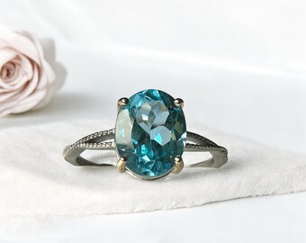 Blue Topaz Ring, Sterling Silver Adjustable, Birthstone Jewellery, December Gift, Natural Gemstone Ring