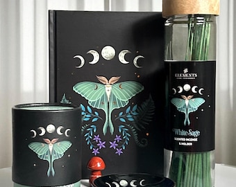 Luna Moth Gift Set, Crystal Luna Moth Box, White Sage Candle and Incense, Birthday Gift, Christmas Gift, Nature Lovers Gift