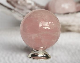 Rose Quartz Sphere, Pink Crystal Ball, Polished Rose Quartz Orb, Natural Gemstone Sphere, Crystal for Love, Pastel Pink Quartz