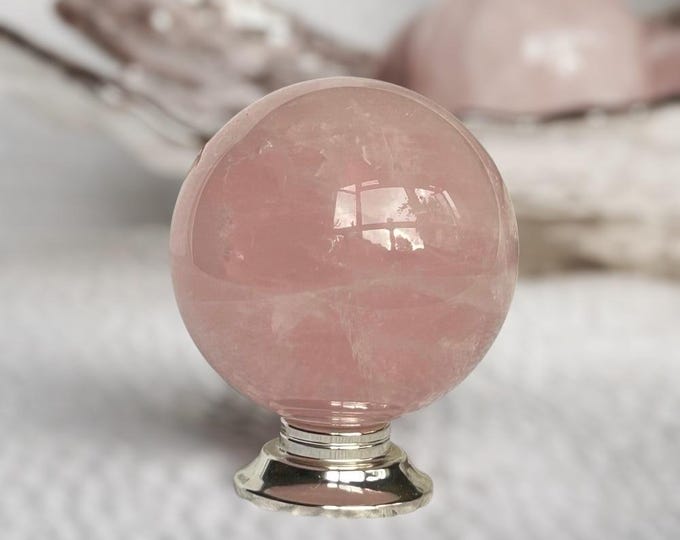 Featured listing image: Rose Quartz Sphere, Pink Crystal Ball, Polished Rose Quartz Orb, Natural Gemstone Sphere, Crystal for Love, Pastel Pink Quartz