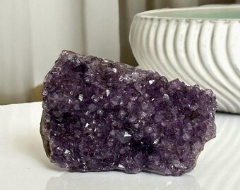 Deep Purple Amethyst Cluster – Raw Crystal with Sparkling Druzy Points