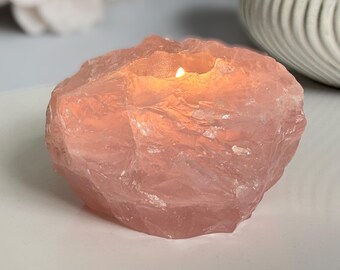Raw Rose Quartz Tealight Holder, Natural Crystal Candle Holder, Baby Pink Rose Quartz, Raw Chunk Candle Base, One Supplied