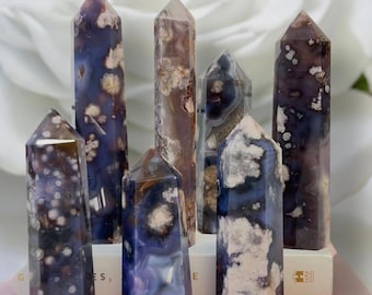 Blue Flower Agate Tower, Natural Crystal Point, Polished Gemstone, Freestanding Agate, Unique Crystal Decor