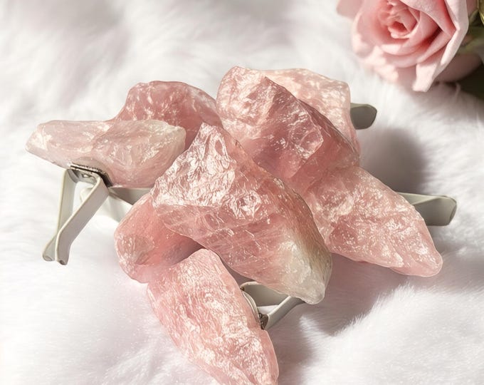Aromatherapy Rose Quartz Car Vent  Clip, Raw Rose Quartz Crystal, Pink Car Decor, Healing Stone for Travel with Essential Oil Gift for Love
