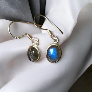Labradorite Drop Earrings, 925 Silver Dangle Earrings, Blue Flash Gemstone, Gift for Her, Natural Labradorite Jewellery