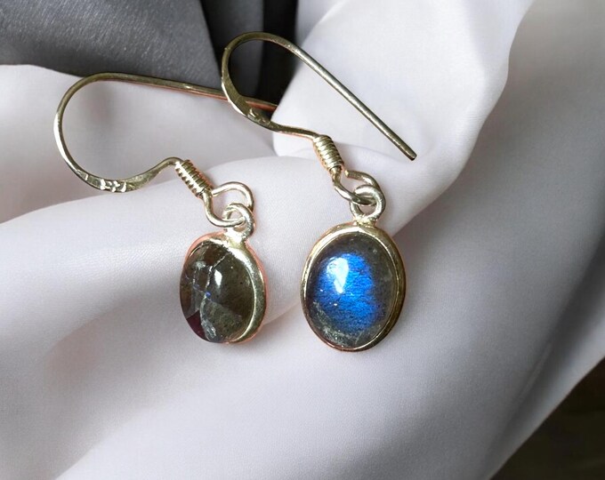 Labradorite Drop Earrings – Sterling Silver with Blue Flash Gemstones