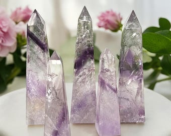 Phantom Amethyst Tower – High Quality Brazilian Obelisk Crystal with Rainbow Inclusions
