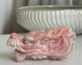 Pink Opal Dragon Carving, Handcarved Gemstone, Crystal Dragon, Metaphysical Decor, Unique Gift, Spiritual Collectible