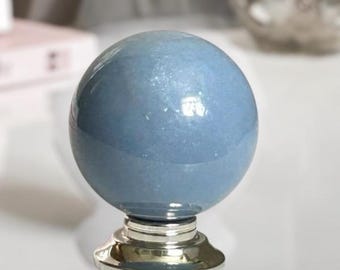 Angelite Crystal Sphere, Calming Blue Stone, Anxiety Healing Crystal, Polished Angelite Ball, Crystal for Peace, Meditation Gift