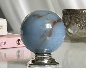 Angelite Sphere, Blue Crystal Orb, Polished Angelite Ball, Spiritual Decor, Celestial Crystal, Unique Gift for Collectors