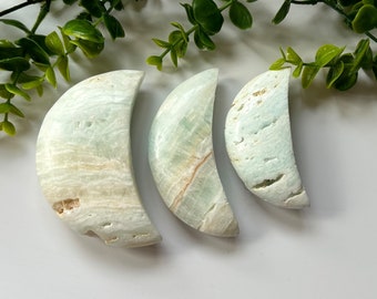 Crescent Moon Caribbean Calcite - Mint Green Crystal Collection"