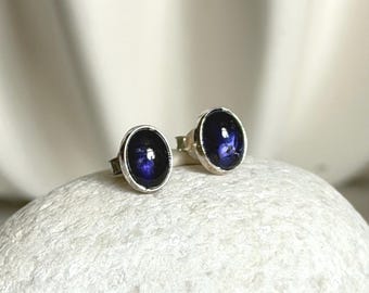 Iolite Sterling Silver Stud Earrings – Oval Gemstone Studs