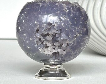 Grape Agate Druzy Sphere, Purple Chalcedony Crystal Ball, Indonesia