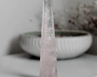 Girasol Rose Quartz Tower, Polished Crystal Point, Pale Pink with Rainbow Inclusions