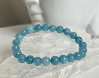 Celestite Bracelet, 8mm Beaded Stretch Bracelet, Soft Blue Crystal, Enhanced Colour Gemstone, Handmade Celestite Jewellery