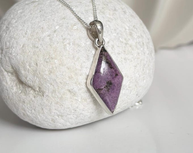 Charoite Pendant Necklace Sterling Silver Rhombus Gemstone Jewellery