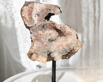 Druzy Pink Amethyst on Stand, Natural Pink Amethyst Slice, Healing Gemstone