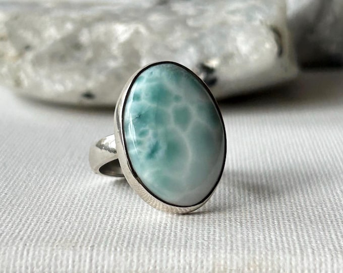 Larimar Oval Ring Sterling Silver UK O