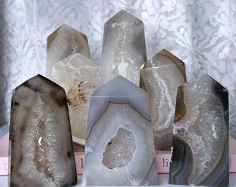 Agate Tower with Druzy, Slim Standing Crystal Tower, Natural Agate Point, Freestanding Crystal, One Supplied