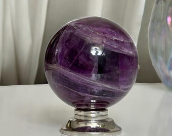 Purple Fluorite Sphere, Deep Purple Fluorite, Rainbow Inclusion, Crystal Ball, Chakra Crystal, Gift for Crystal Collector