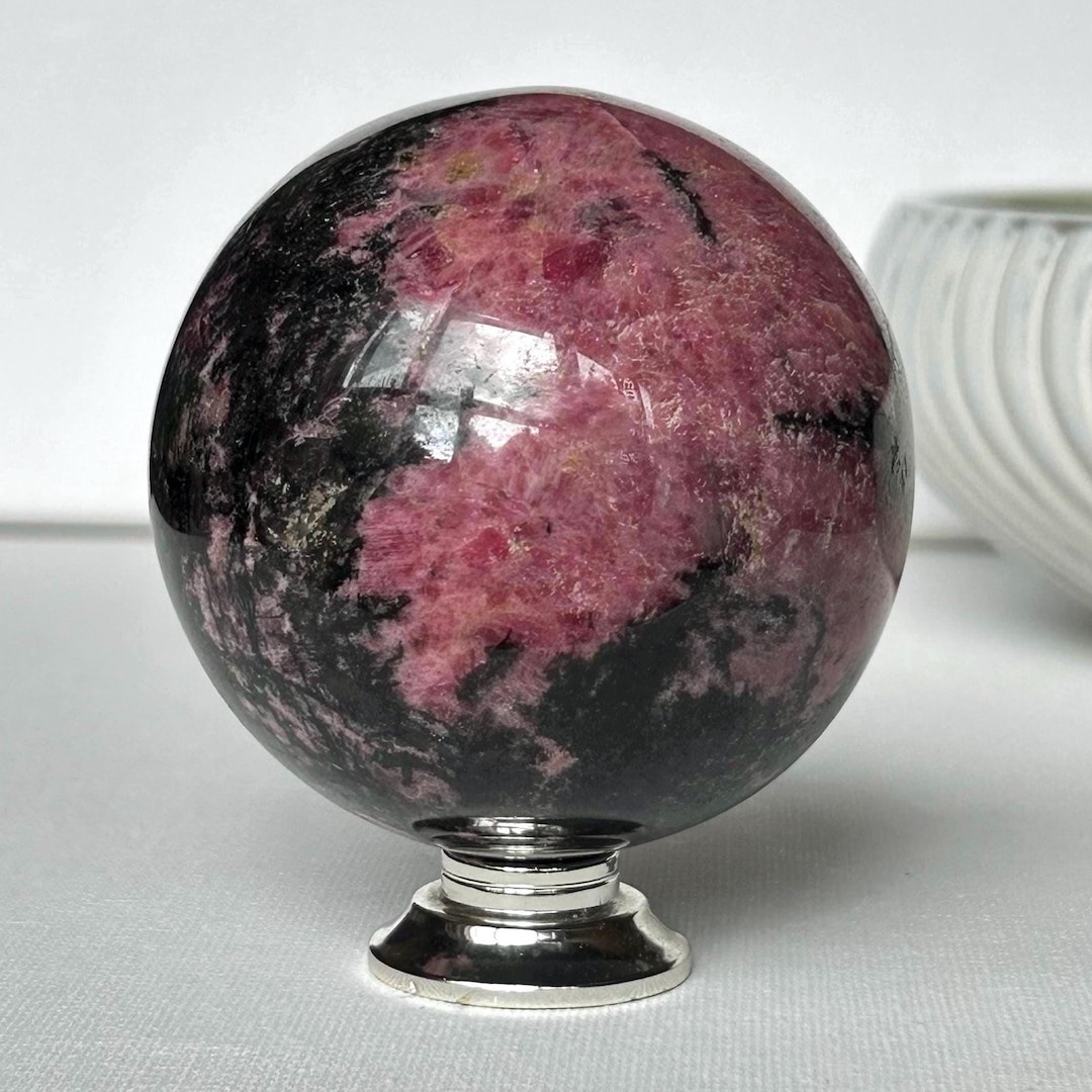 Rhodonite Sphere From Madagascar, Deep Pink & Black Crystal, 765g 74mm ...