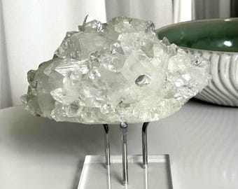 Large Apophyllite Cluster India, Sparkling Crystal on Stand, Clear Apophyllite Specimen, Collectors Crystal, Unique Crystal Gift