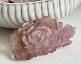 Rainbow Fluorite Carved Crystal Flower, Crystal Flower Ornament, Pastel Pink Fluorite, Yellow and Clear Crystal, Natural Stone Carving