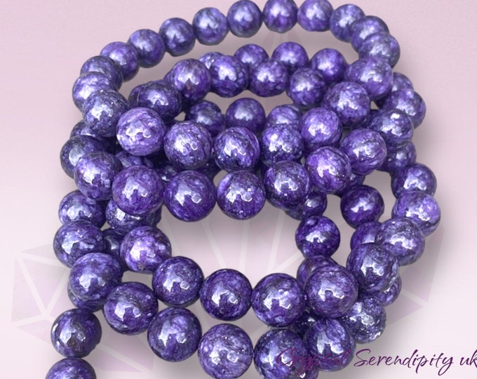Bracelet charoite 10 mm, perles violettes, pierres précieuses pour la guérison, bracelet unisexe en cristal pour chakra de la couronne