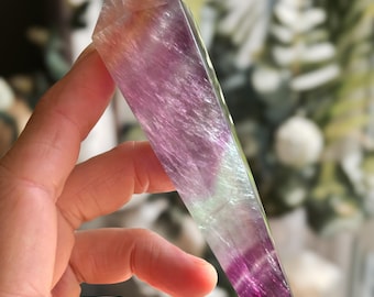 Fluorite Wand with Stand, Sugar Fluorite Sceptre, Purple Green Crystal Point, Watermelon Fluorite Wand, Exact Piece Sent