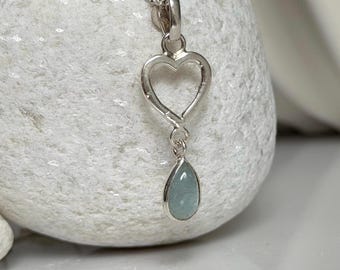 Aquamarine Heart Pendant, Silver Necklace Option