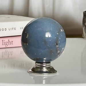 Angelite Sphere: Calming Blue Crystal Orb, Meditation Stone
