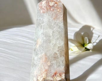 Flower Agate Tower, Pink Amethyst Quartz, Large Crystal Point, Unique Chunky Decor, Meditation Stone, Spiritual Gift
