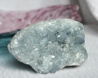 Celestite Cluster, Pale Blue Celestite Crystal, Angelic Crystal Specimen, Natural Celestite Geode, Raw Celestite Stone