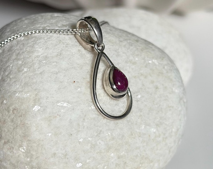 Ruby Pendant, Sterling Silver Necklace, India