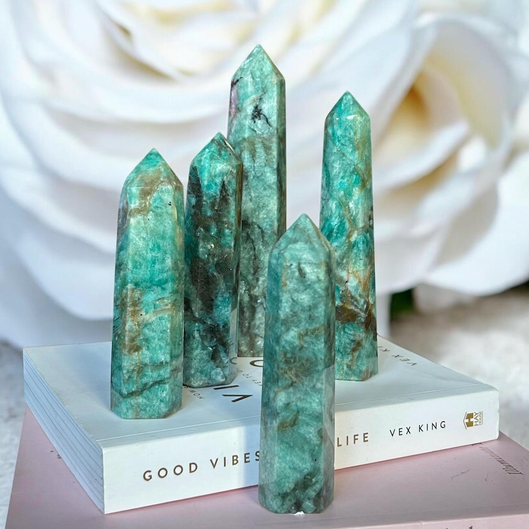 Amazonite and Smokey Quartz Towers, Natural Crystal Points, Polished ...