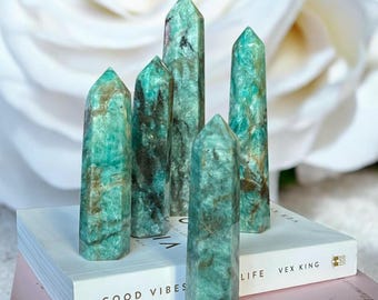 Amazonite and Smokey Quartz Towers, Natural Crystal Points, Polished Gemstone Obelisks, Home Décor, Unique Gift, Mineral Collection