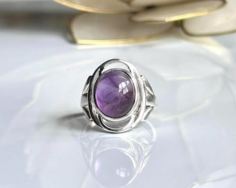 Amethyst Sterling Silver Ring: Smooth Circle, 925 Jewelry