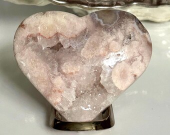 Pink Amethyst Flower Agate Heart Druzy Crystal Carving 229g Pale Pink Gem