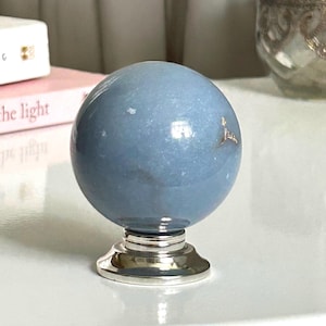 Angelite Sphere: Polished Blue Calming Crystal Orb (47.6mm, 168g)