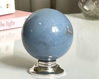 Angelite Sphere Polished Crystal, Blue Angelite Ball, Calming Stone for Peace, Soft Blue Crystal Orb, Exact Sphere Sent