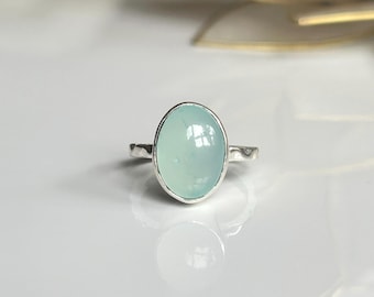 Oval Aquamarine Ring: Textured Sterling Silver Band, 925 Jewelry