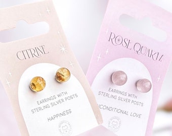 Crystal Stud Earrings, Sterling Silver Gemstone Earrings, Spiritual Jewelry, Gift for Her, Minimalist Earrings, Energy Crystals