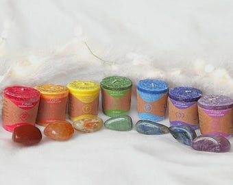 Chakra Candle Set with Crystals, Meditation Candle Kit, Spiritual Balance Gift, Mindfulness Candle Set, Energy Crystal Candles