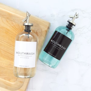 Free Shipping Mouthwash Dispenser 16.9fl oz/ 500ml, 2 Bottles With Stainless Steel Pourers,2 Glass Shots, Stainless Steel Tray and 6 Labels