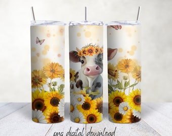 Baby Cow With Butterflies-20 oz Sublimation Tumbler Design - PNG Digital Download