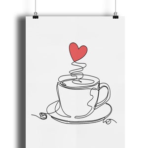 2 Coffee Line Art Digital Files, Coffee Poster, Coffee Wall Art,Kitchen Wall Art, Kitchen Art, Poster, Cup of Coffee Line Art Drawing