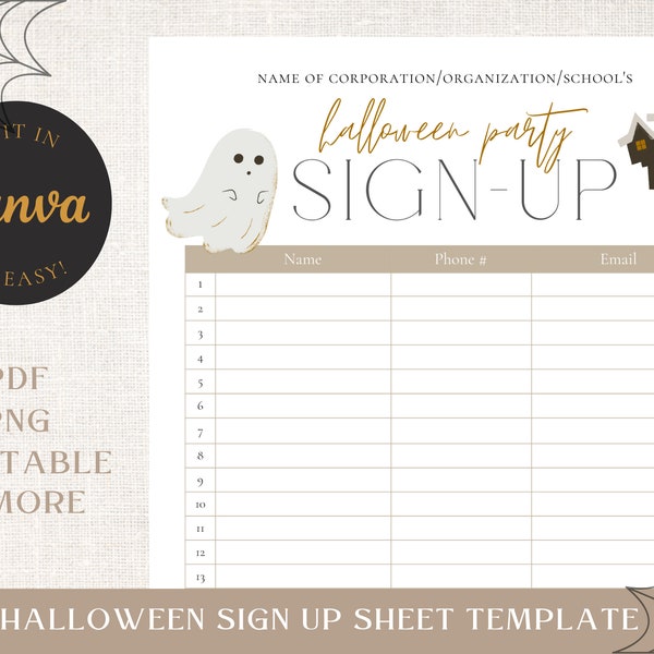 Halloween Party Sign Up Form - Canva Halloween Party Volunteer Template - Editable Halloween Sign Up List - Fall Party Sign Up Printable